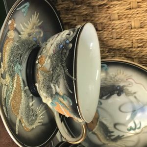 Vintage dragon relief tea cups and saucers
